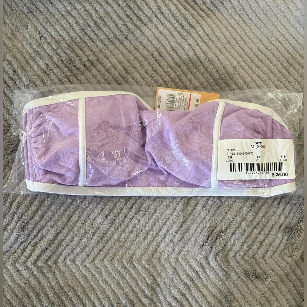 New Medium Kona Sol Purple Terry Textured Bandeau with Binding Bikini Top - Picture 12 of 13